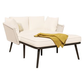 STILVORA Tumbona Doble Con Coj&iacute;n 10 Cm Y 2 Cojines, Respaldo Trenzado, Estructura De Acero, En Poli&eacute;ster Beige
