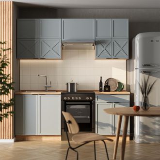 Vicco Mueble De Cocina Fame-line, Roble Azul Claro/gris Dorado, 200 Cm, Et Antracita, Vicco