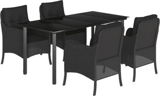 vidaXL 5 Piece Garden Dining Set with Cushions Black Poly Rattan vidaXL
