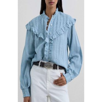 Scalpers Smockruffle Shirt in Lightblue at Nordstrom, Size X-Small Eu