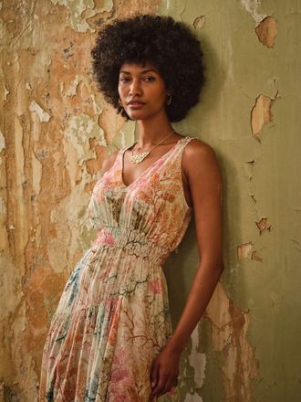 Fat Face FatFace V & A FatFace Maggie Ivory Kilburn Seaweed Regular Midi Dress