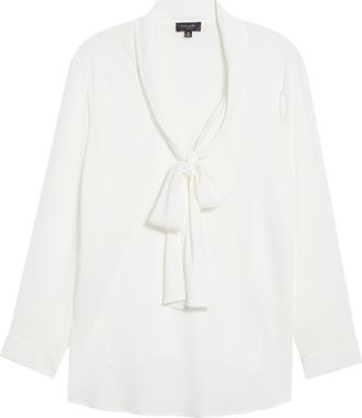 Tahari by ASL Tie Neck Long Sleeve Shirt in Ivory at Nordstrom, Size 3X