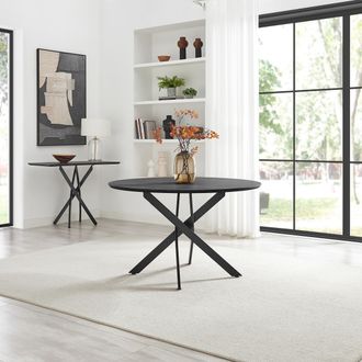 Furniturebox Novara Round Black Wood & Metal 6 Seater Dining Table