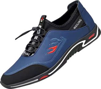 Generic Black PU Leather Sneakers Men - Solid Color Printed Upper Sneakers Mens Low Top Adjustable Lace Up Walking Shoes Wide Fit Anti Slip Sport Shoes Casual