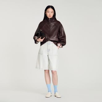 Sandro Oversized zip-up leather jacket