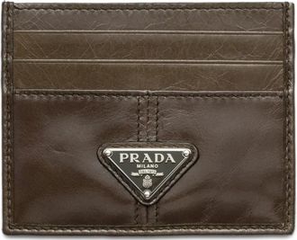 Prada Leren pasjeshouder met triangel-logo - Groen