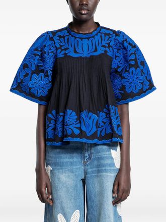Sea New York Geplooide top met bloemen - Zwart