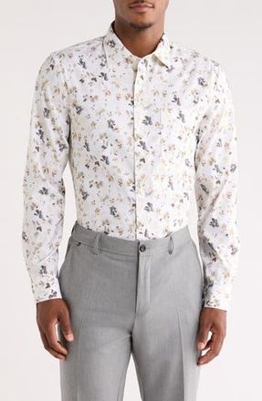 Nordstrom Floral Stretch Button-Up Shirt in Ivory Inked Floral at Nordstrom Rack, Size Large