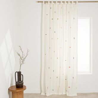 Maisons du monde Cortina de algod&oacute;n blanco roto con flores, 140x250 cm