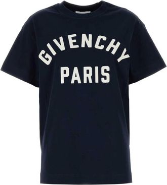 Givenchy Tops, Dames, Blauw, XS, Katoen, Logo Print Crew Neck T-Shirt