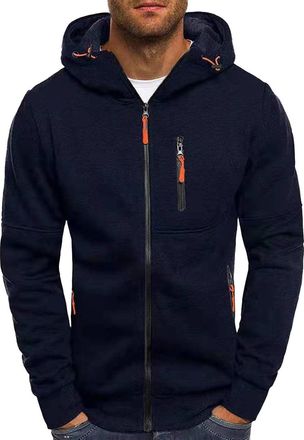 Generic Mens Zip Up Hoodie Fleece Pullover Sweatshirt Hoody Jackets Long Sleeve Jumper Top Sweaters With Zip Pockets Navy L