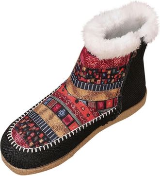 Generic Red Ladies Leisure Snow Boots Ethnic Style Printed Thick Sole for Outdoor Leisure Winter Comfort