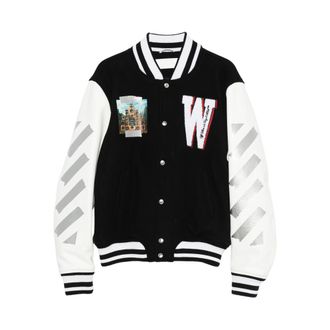 Off-white Appliqu&eacute; Diag-stripe Varsity Jacket