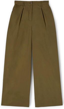 Motivi Poplin Palazzo Broek - Dames - Wijde Broeken - Groen - 2XS - Katoen - Broeken