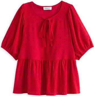 Gilli Womens Haven Knit Eyelet Babydoll Top In Red