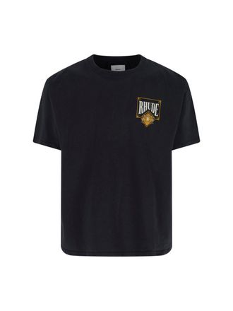Rhude Black Cropped Graphic Ornate Logo T-Shirt