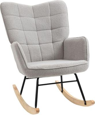 HOMCOM Homcom - silla mecedora sill&oacute;n balanc&iacute;n butaca de sal&oacute;n oscilante 40&deg; con patas de madera de haya y marco de acero carga 120 kg 71x98x101 cm