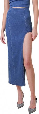 Line & Dot Joey Denim Maxi Skirt With Cutout Detail In Blue