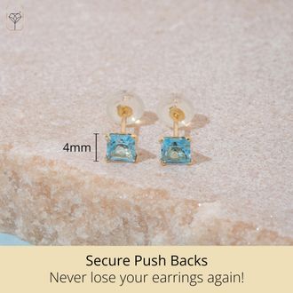 MAX + STONE 14k Yellow or White Gold 4mm Square Princess Cut Gemstone Stud Earrings