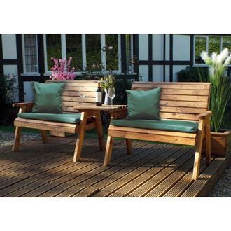 Charles Taylor Trading Charles Taylor - Twin Bench Set Straight with Cushions - W264 x D90 x H98 - Fully Assembled - Green
