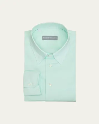 Bergdorf Goodman Mens Cotton Micro-Check Point Collar Dress Shirt