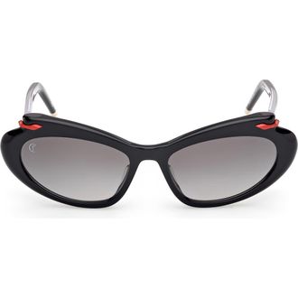Christian Louboutin 56mm Geometric Sunglasses in Shiny Black With Shiny Pale Gold /Zeiss Smoke Gradient Lens at Nordstrom