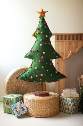 Kalalou Large Felt Christmas Tree On Wood Base