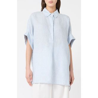 Max Mara Verve Stripe Linen Top in Light Blue at Nordstrom, Size 10