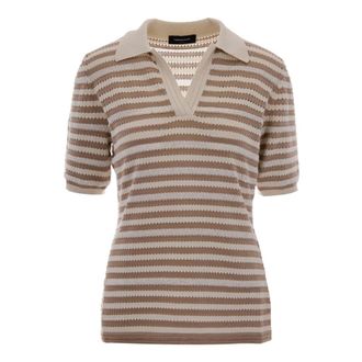 Fabiana Filippi Polo Shirts, female, Brown, Size: XS Polo In Filato Cotone A Righe Con Micro Paillettes