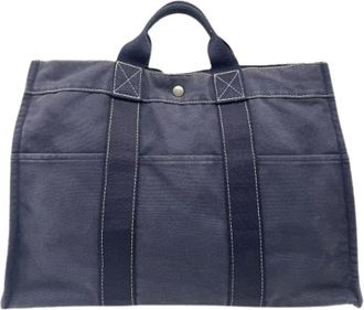 Herm&egrave;s Pre-owned Katoenen Tote Tas - Dames - Vintage Shopper - Blauw - ONE Size - Katoen - Vintage