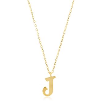 MAX + STONE 10k Solid White or Yellow Gold Dainty Script Initial with Extendable Necklace, 16+2 inches