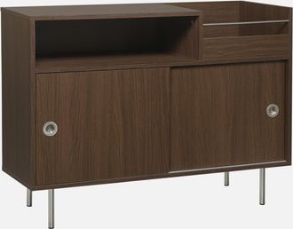 Sweeek Mueble Para Vinilo Vintage Con Decoraci&oacute;n De Madera Y Acero Inoxidable, 100 Cm