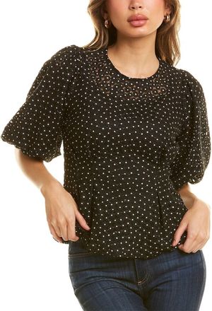 Gracia womens Flower Embroidered Top Black