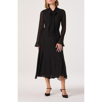ASTR the Label Tie Neck Long Sleeve Dress in Black at Nordstrom Rack, Size Small