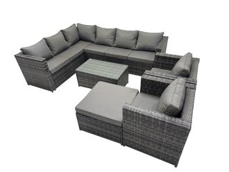 Fimous Outdoor Rattan Garden Furniture Set with 2 Chairs Big Stool in Dark Grey