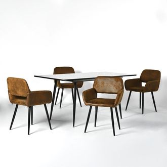 Urban Meuble Juego de mesa extensible efecto mármol blanco 120-160 y 4 sillas