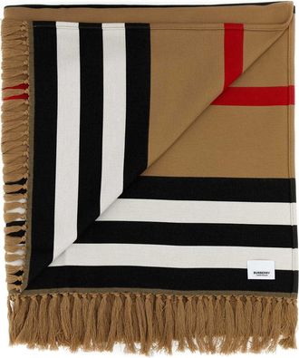 Burberry Unisex Striped Cotton Scarf Beige Organic