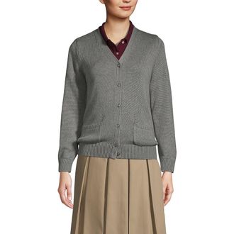 Lands End School Uniform Cotton Modal Button Front Cardigan Sweater in Pewter Heather at Nordstrom, Size X-Large