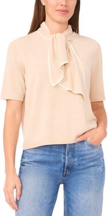 CeCe by Cynthia Steffe Tipped Tie Neck Sweater in French Taupe at Nordstrom, Size X-Large