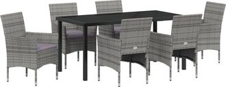vidaXL Garden Dining Set with Cushion 7 pcs Grey Poly rattan Vidaxl