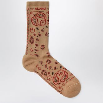 Alanui Calzini con motivo bandana in misto cotone beige