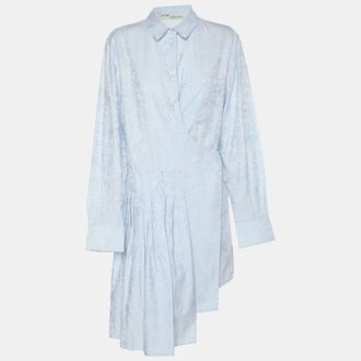 Off-white Light Blue Jacquard Belted Pleated Shirt Dress