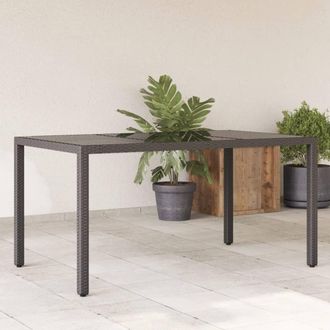 Berkfield Home Garden Table with Glass Top Black 150x90x75 cm Poly Rattan | Size: 150 x 90 x 75 cm