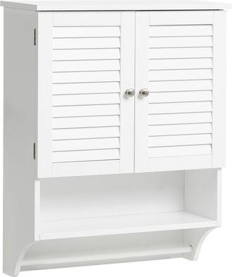Beliani Armario De Pared Para Ba&ntilde;o Con Estantes Abiertos Y Toallero 60 X 22 Cm Blanco Senguer