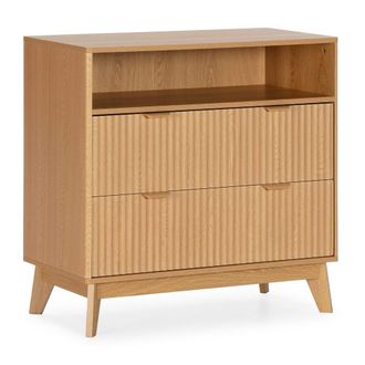 HOMN C&oacute;moda de noche 2 cajones 1 hueco efecto Roble