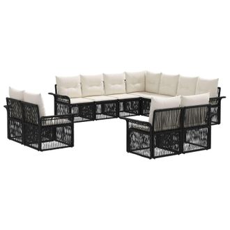 vidaXL Conjunto De Sof&aacute;s De Jard&iacute;n 11 Pcs Negro Y Blanco Crema Vidaxl