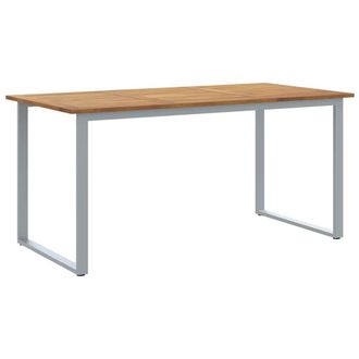 Berkfield Home Outdoor Dining Table Grey 160x80x75 cm Steel&Solid Wood Acacia | Size: 160 x 80 x 75 cm