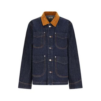 Khaite Wyatt Jacket with Corduroy Collar - male - Khaite - Denim Jackets - Blue - M - Jackets