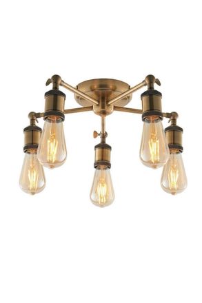 Netlighting Hal Multi Arm Lamp Semi Flush Ceiling Lamp Antique Brass Plate in Gold