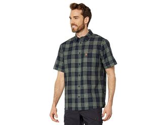 Fj&auml;llr&auml;ven Ovik Travel Shirt Short Sleeve Mens Clothing Dark Navy/Patina Green : 2XL, Polyester/Hemp